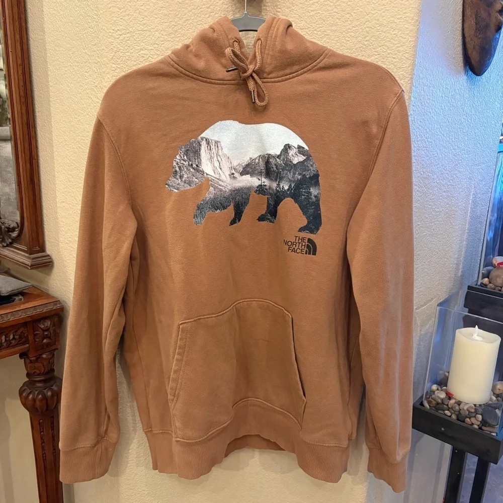 THE NORTH FACE Bear Mountain Graphic Tan Hoodie Sweatshirt Size Medium-Unisex